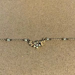 Brighton Silver Tone Beaded Necklace with Blue Enamel Flowers Rhinestones Beads
